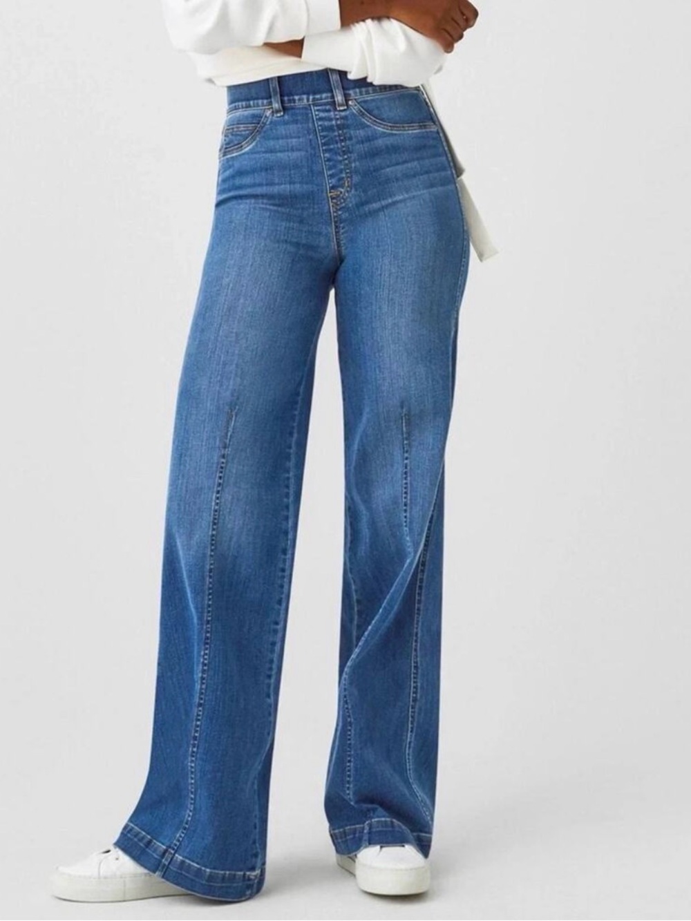SPANX Seamed Front Wide Leg Pull On Denim Pants Size S